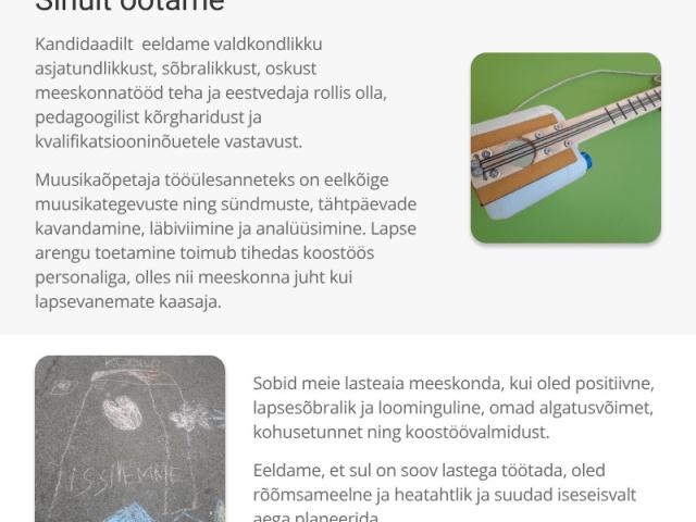 muusikaõpetaja kuulutus